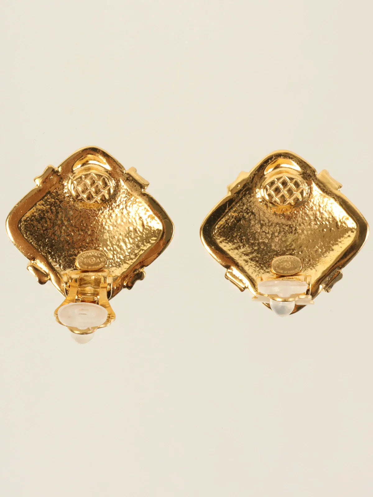 CHANEL 1997 Made Diamond Motif Cc Mark Earrings Gold