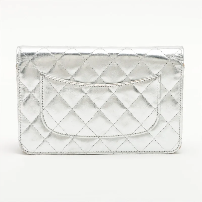 Chanel 2.55 Leather Chain Wallet Silver Silver