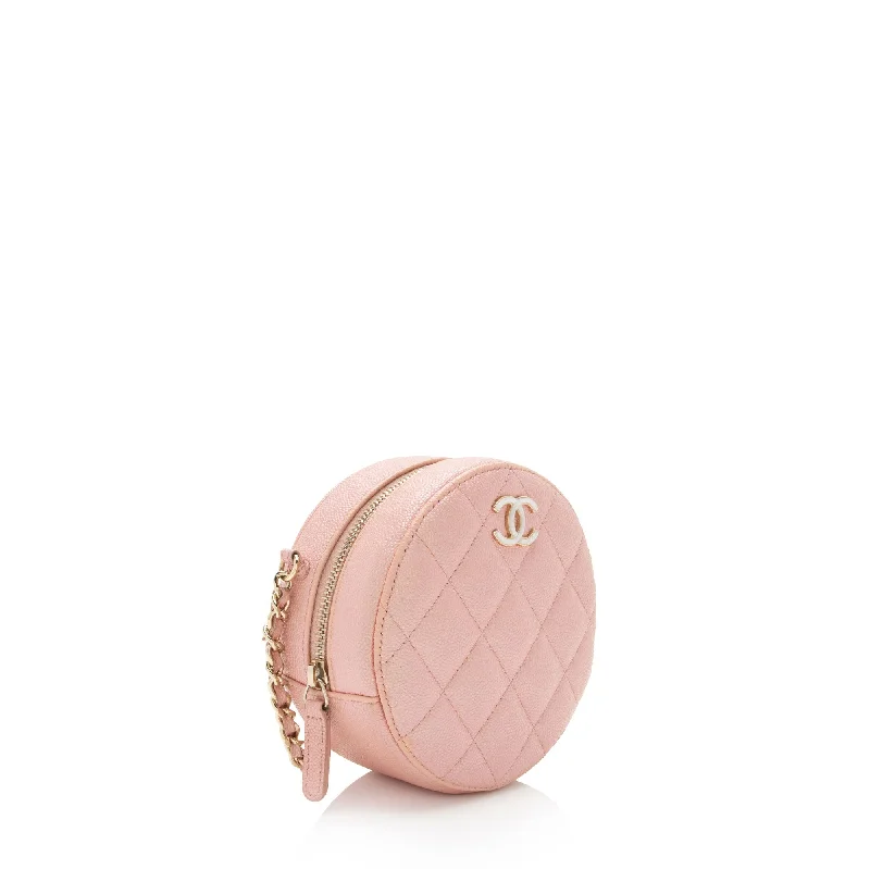 Chanel Iridescent Caviar Leather Mother of Pearl CC Round Clutch with Chain (YKChQe)