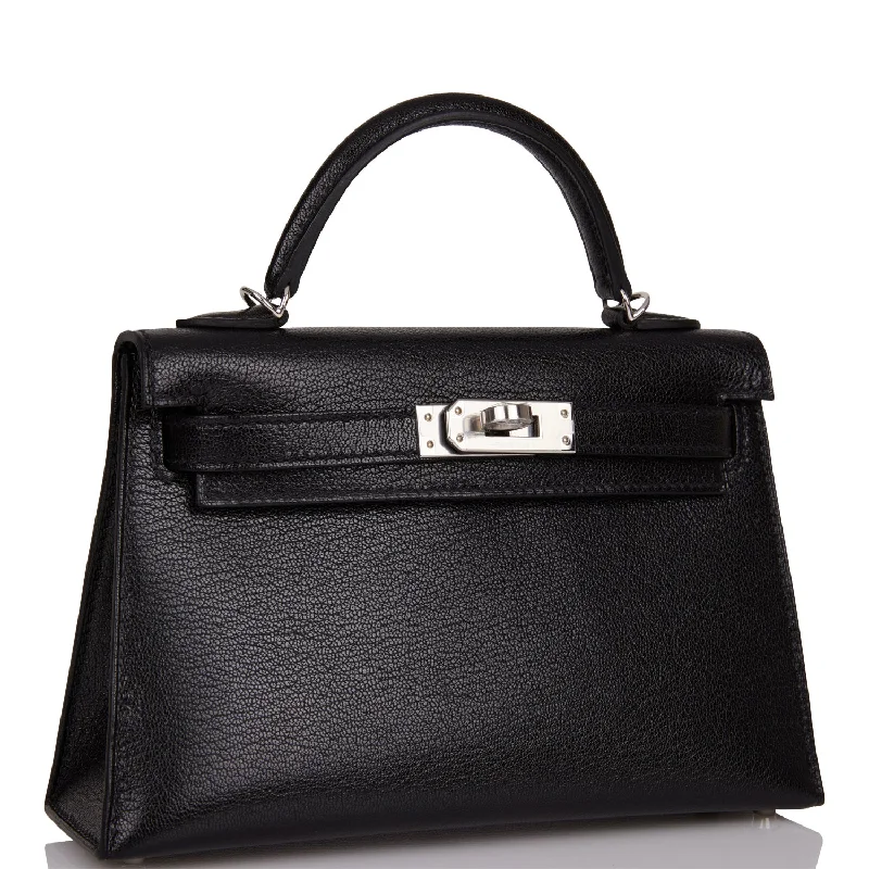 Hermes Kelly Sellier 20 Black Chevre Chamkila Palladium Hardware