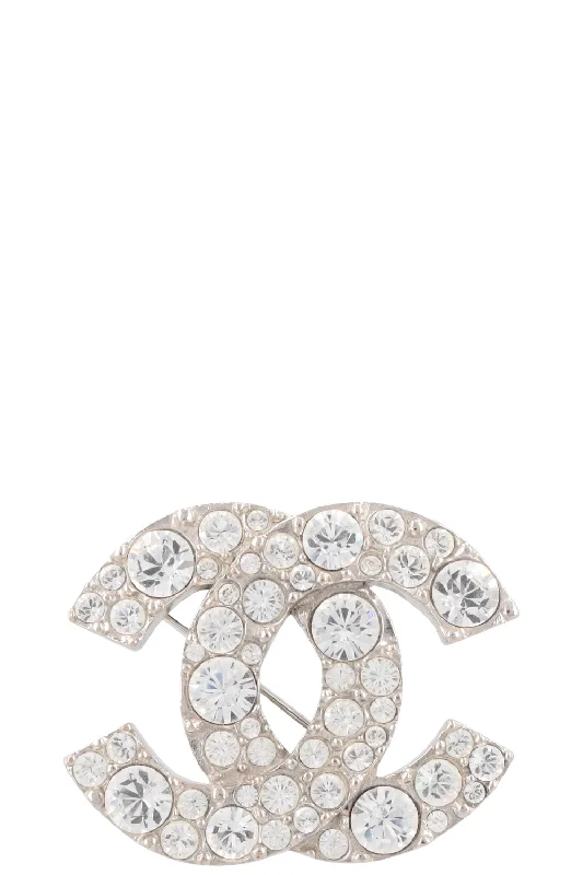 CHANEL 2011 CC Crystal Brooch Silver