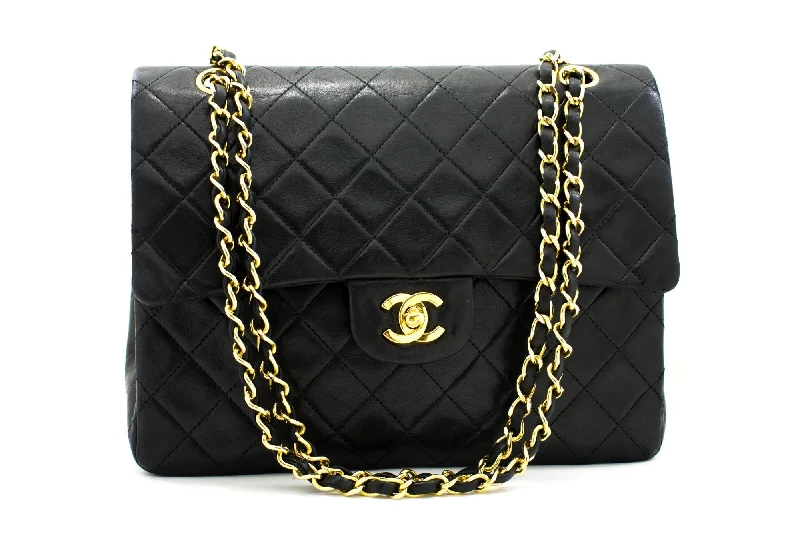 CHANEL 2.55 Double Flap Square Chain Shoulder Bag Black Lambskin i14