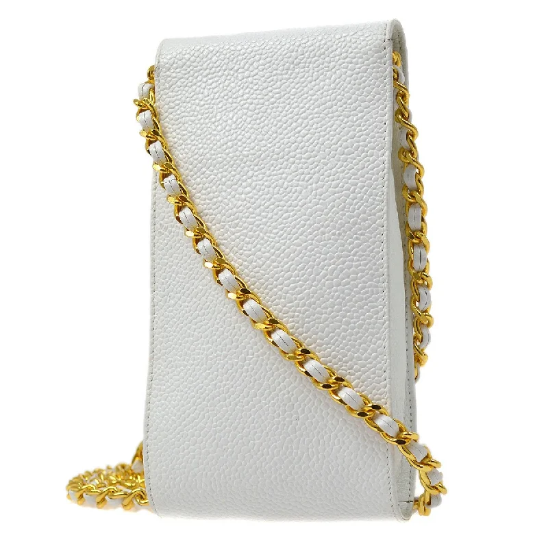 CHANEL 1996 White Caviar Timeless Chain Pochette 40715