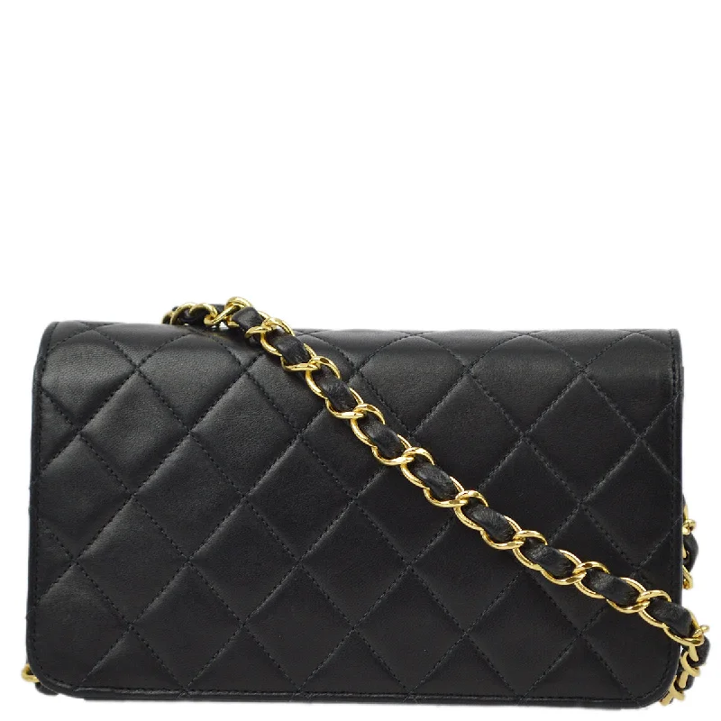 Chanel 2000-2001 Black Lambskin Pushlock Mini Full Flap Shoulder Bag