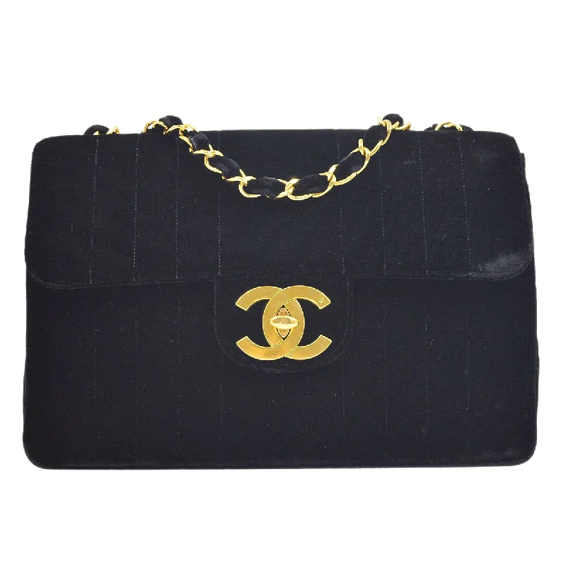 CHANEL 1994-1996 Vertical Stitch Classic Flap Jumbo Black Velvet