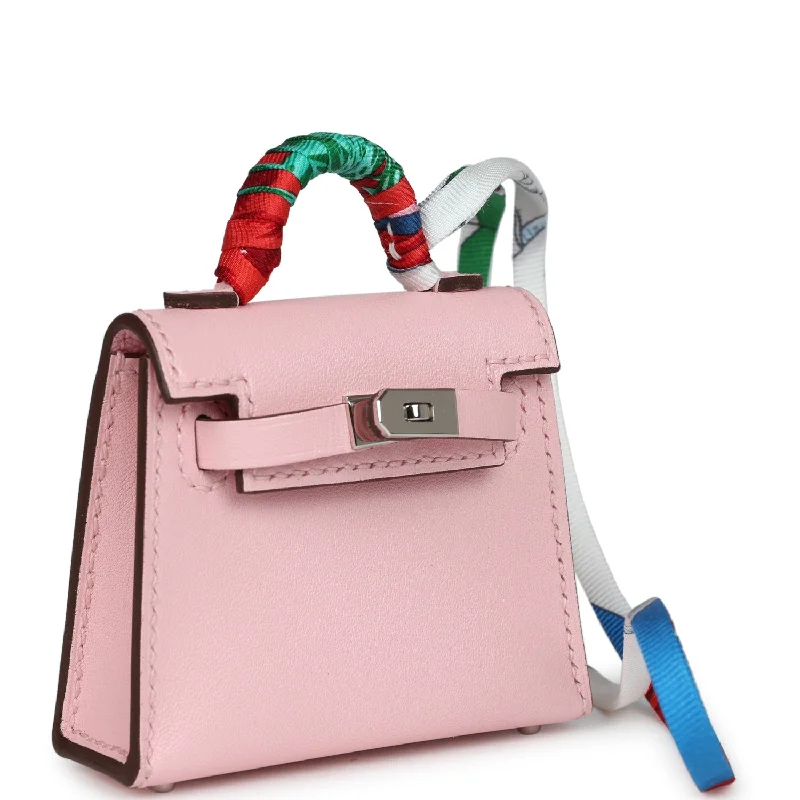 Hermes Rose Sakura Tadelakt Mini Kelly Twilly Bag Charm Palladium Hardware