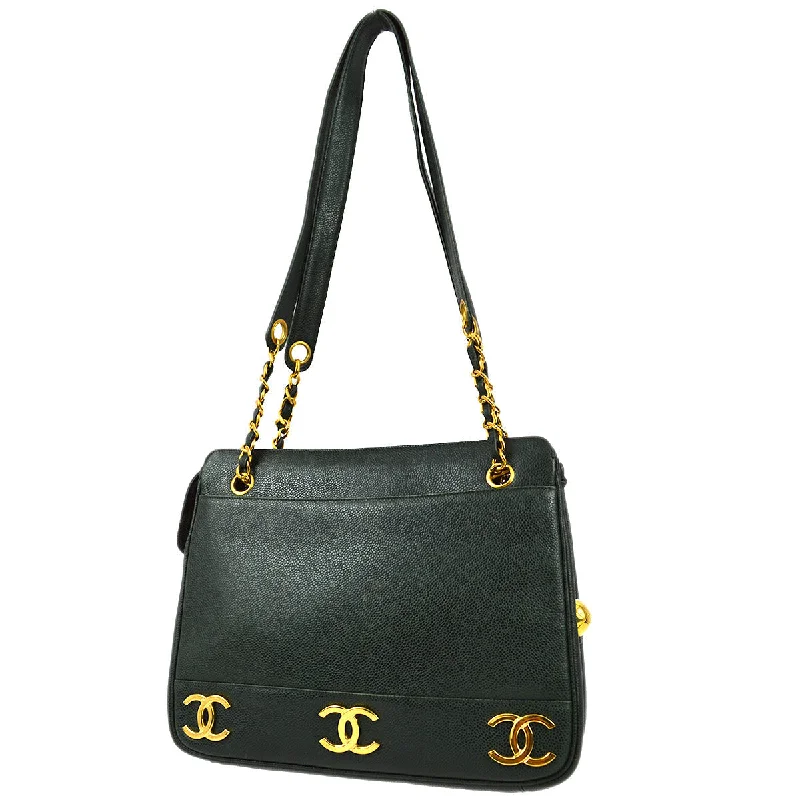 Chanel 1994-1996 Green Caviar Triple CC Shoulder Tote Bag