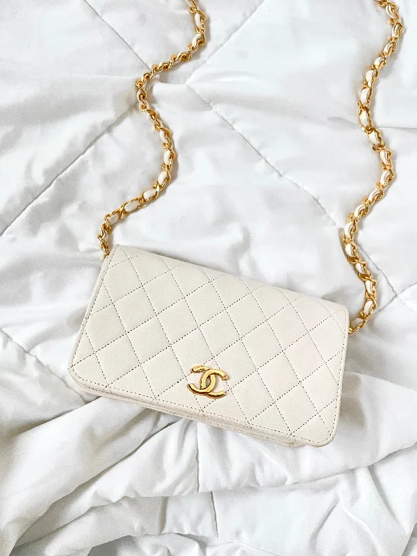 Rare Chanel White Lambskin Small Full Flap Bag