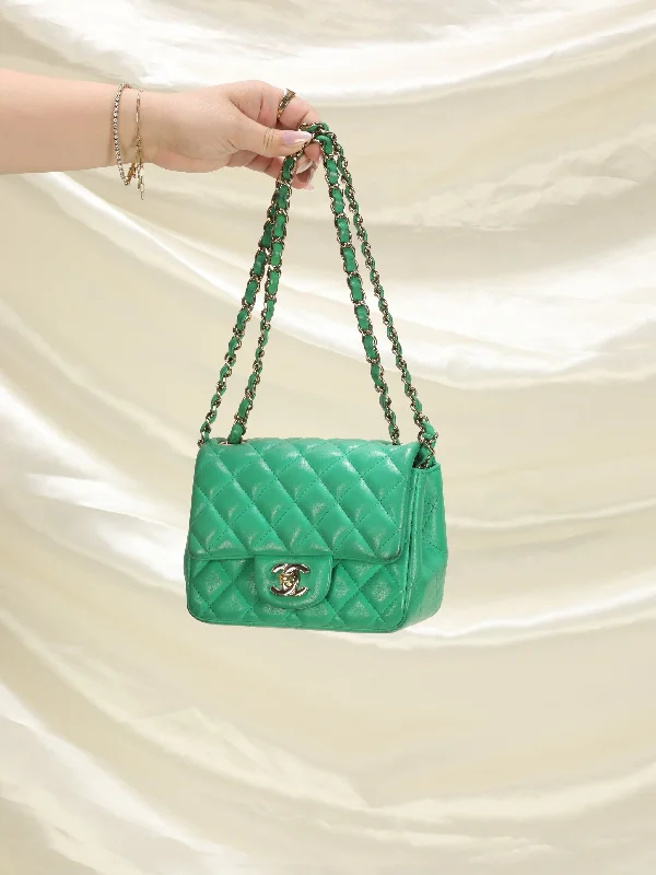 Rare Chanel Lambskin Square Green Mini Flap Bag