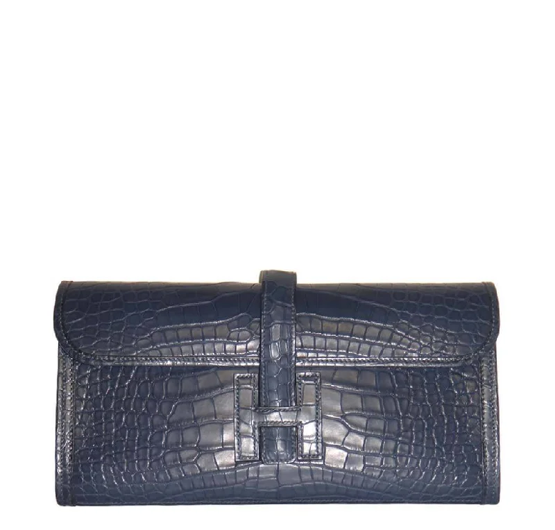 Hermès Jige 29 Clutch Bag Blue Alligator