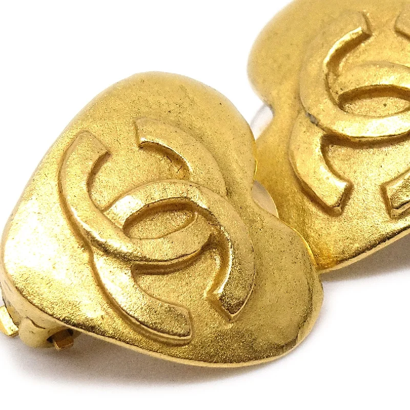 CHANEL 1995 Heart Earrings Clip-On Gold Small 95P 03195