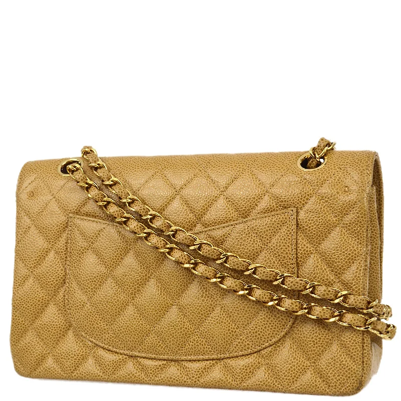 Chanel 2001-2003 Beige Caviar Medium Classic Double Flap Bag SHW