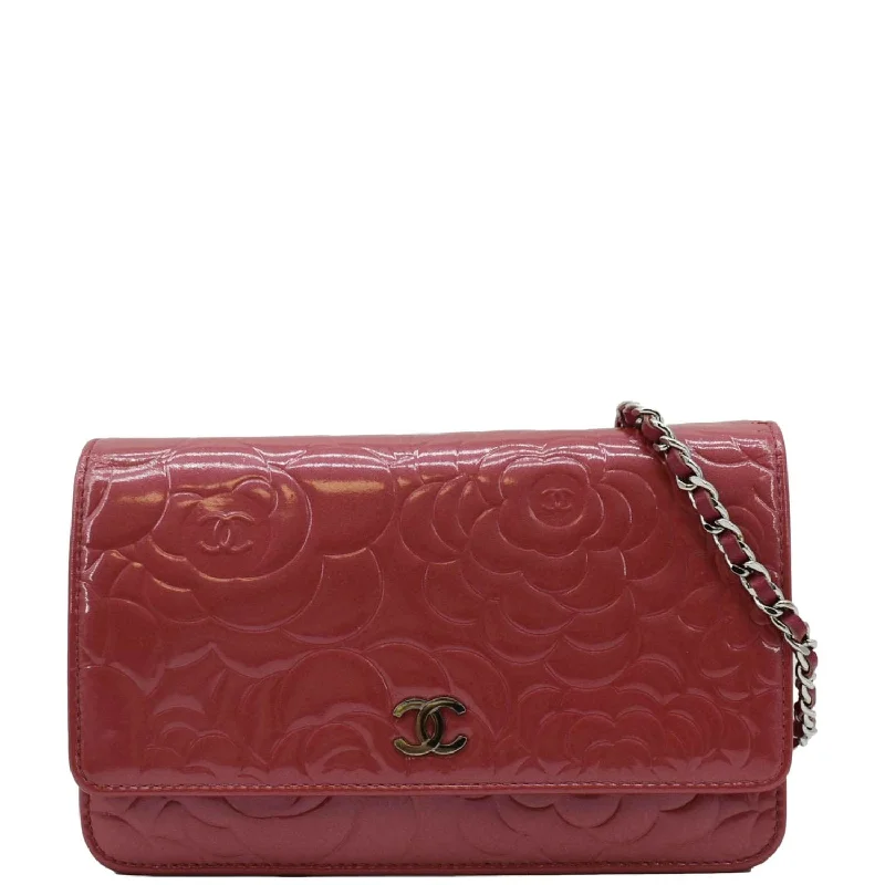 CHANEL Camellia Wallet On Chain Leather Crossbody Bag Pink