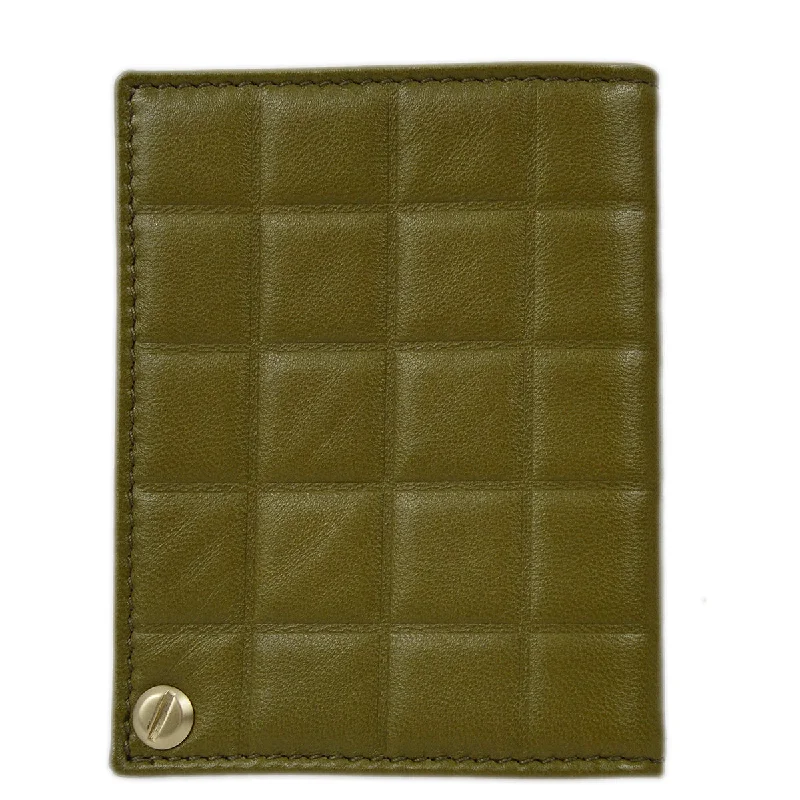 Chanel 2003-2004 Khaki Lambskin Choco Bar Card Case Small Good