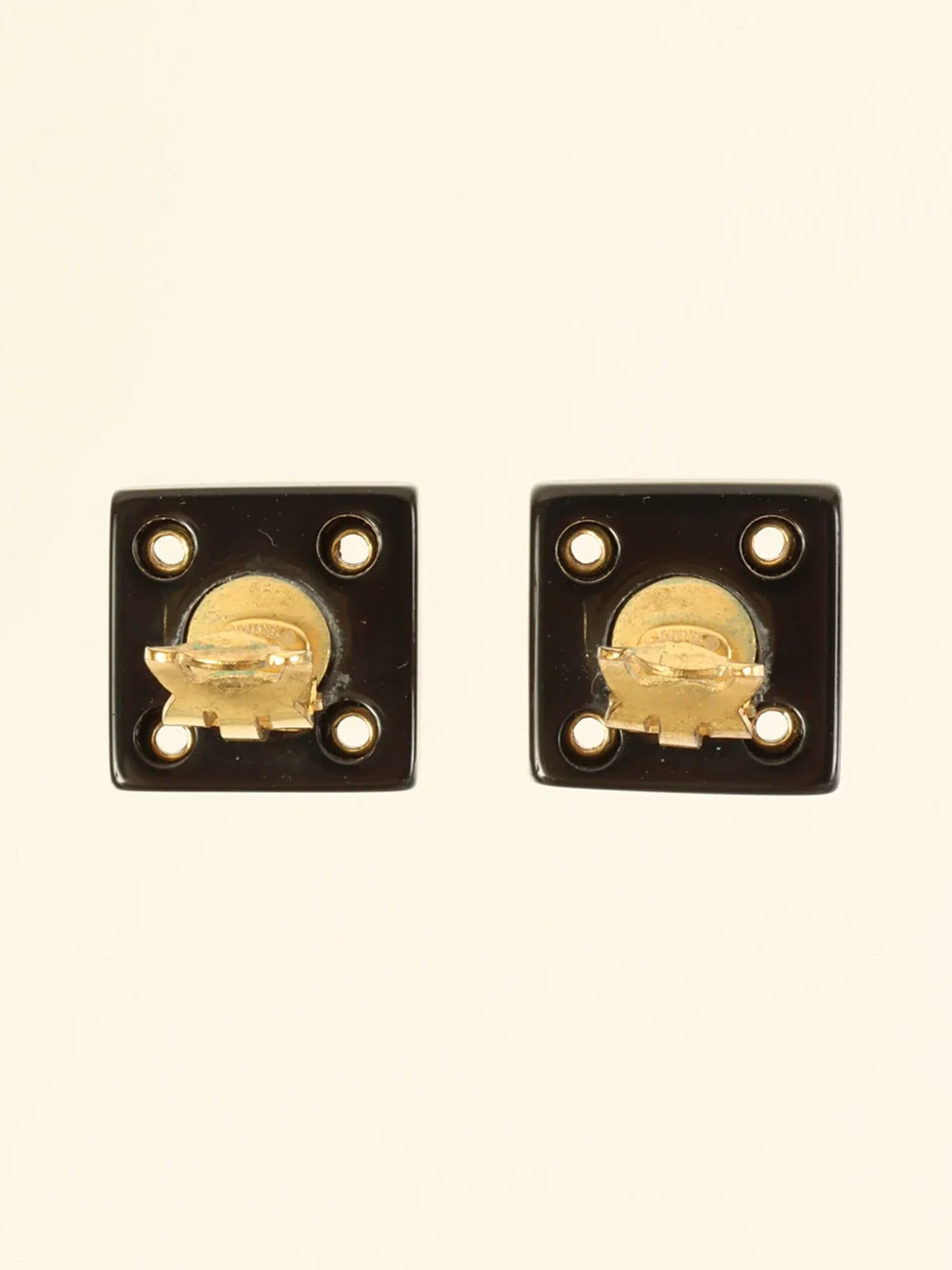 CHANEL 2001 Made Square Cc Mark Earrings Gold/Black