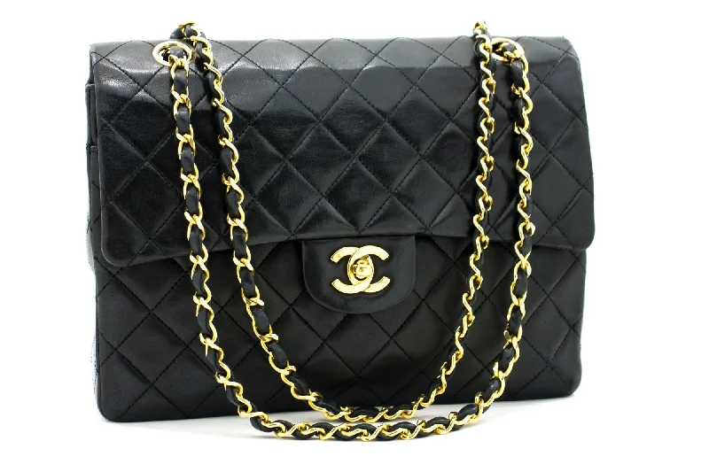 CHANEL 2.55 Double Flap Square Chain Shoulder Bag Black Lambskin h72