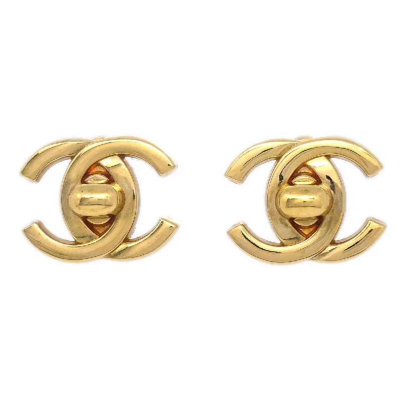 Chanel 1995 Crystal & Gold CC Turnlock Earrings Clip-On Large