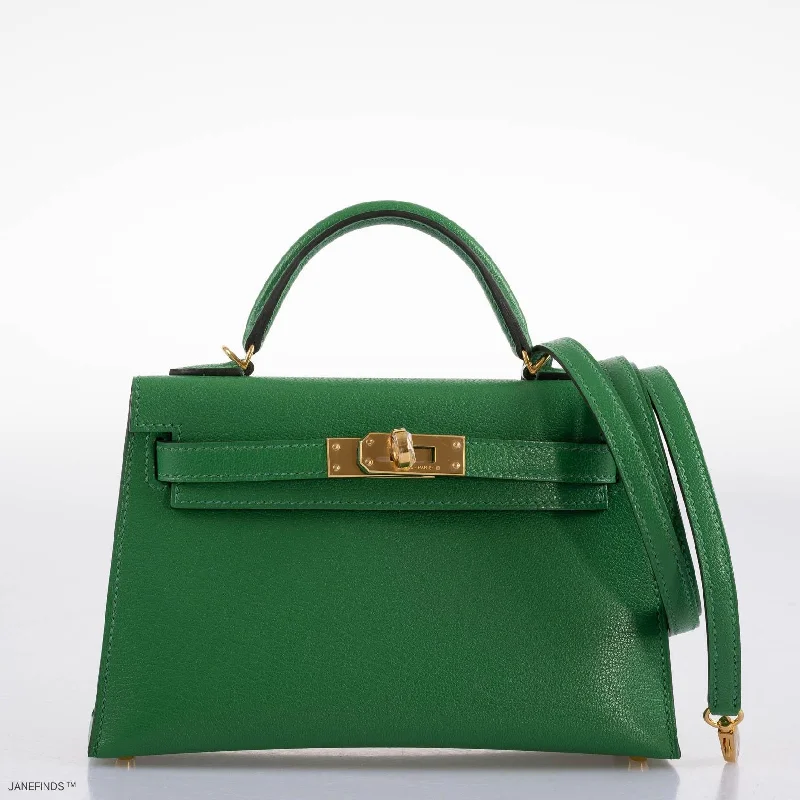 Hermès Kelly 20 Mini II Sellier Bambou Chevre with Gold Hardware - 2021, Z