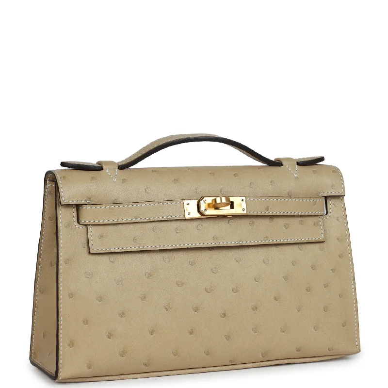 Hermes Kelly Pochette Trench Ostrich Gold Hardware