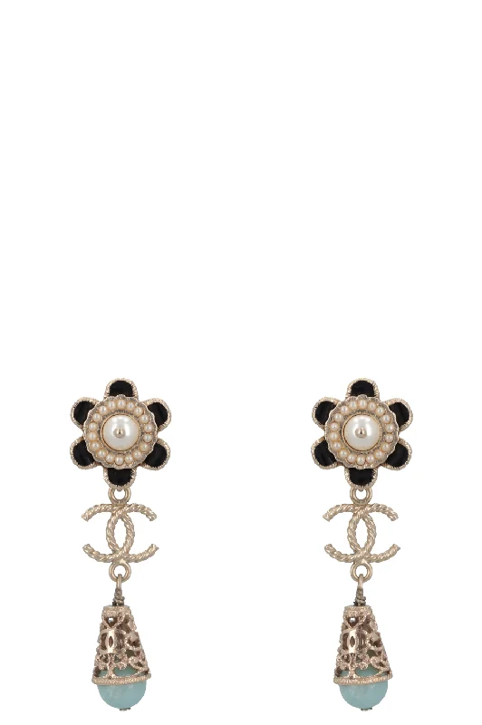 CHANEL 2016 Floral Drop Earrings Turquoise