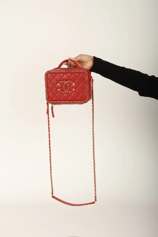 Chanel 2020 Calfskin Filigree Chain Around Small Vanity Bag