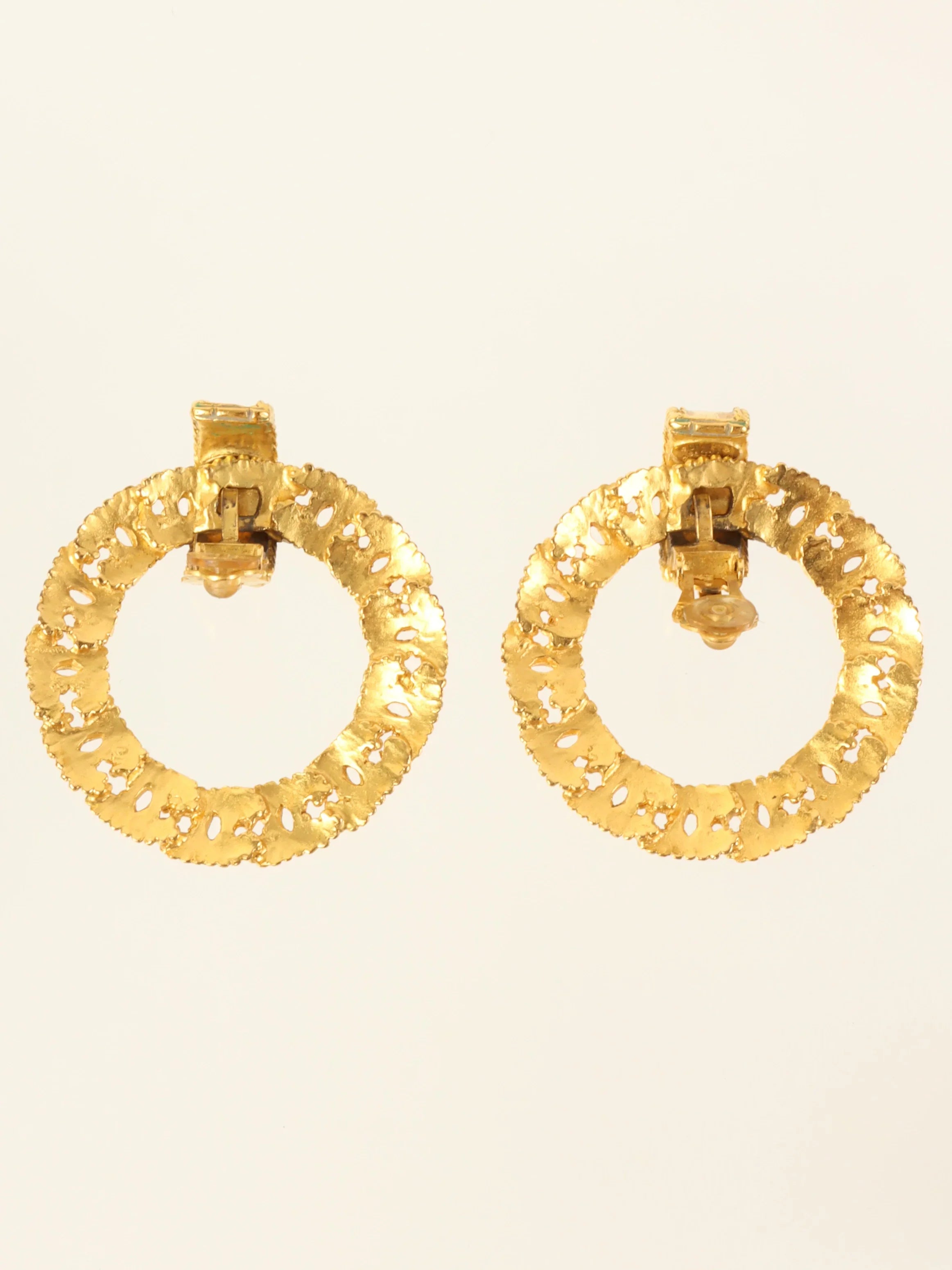 CHANEL 1996 Made Dotted Cc Mark Swing Hoop Earrings