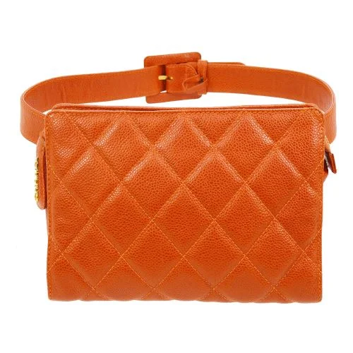 CHANEL 1996-1997 Orange Caviar Quilted Belt Bag #75