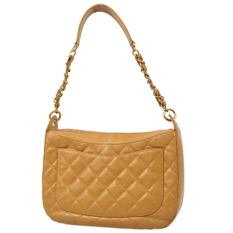 Chanel 2004-2005 Beige Caviar Skin Hobo Shoulder Bag