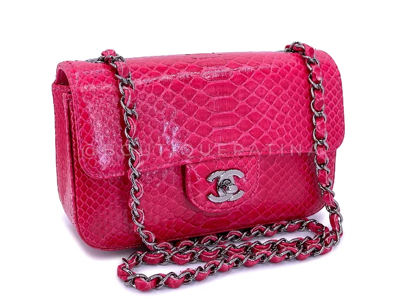 Chanel 2014 Fuchsia Pink Python Rectangular Mini Flap Bag RHW