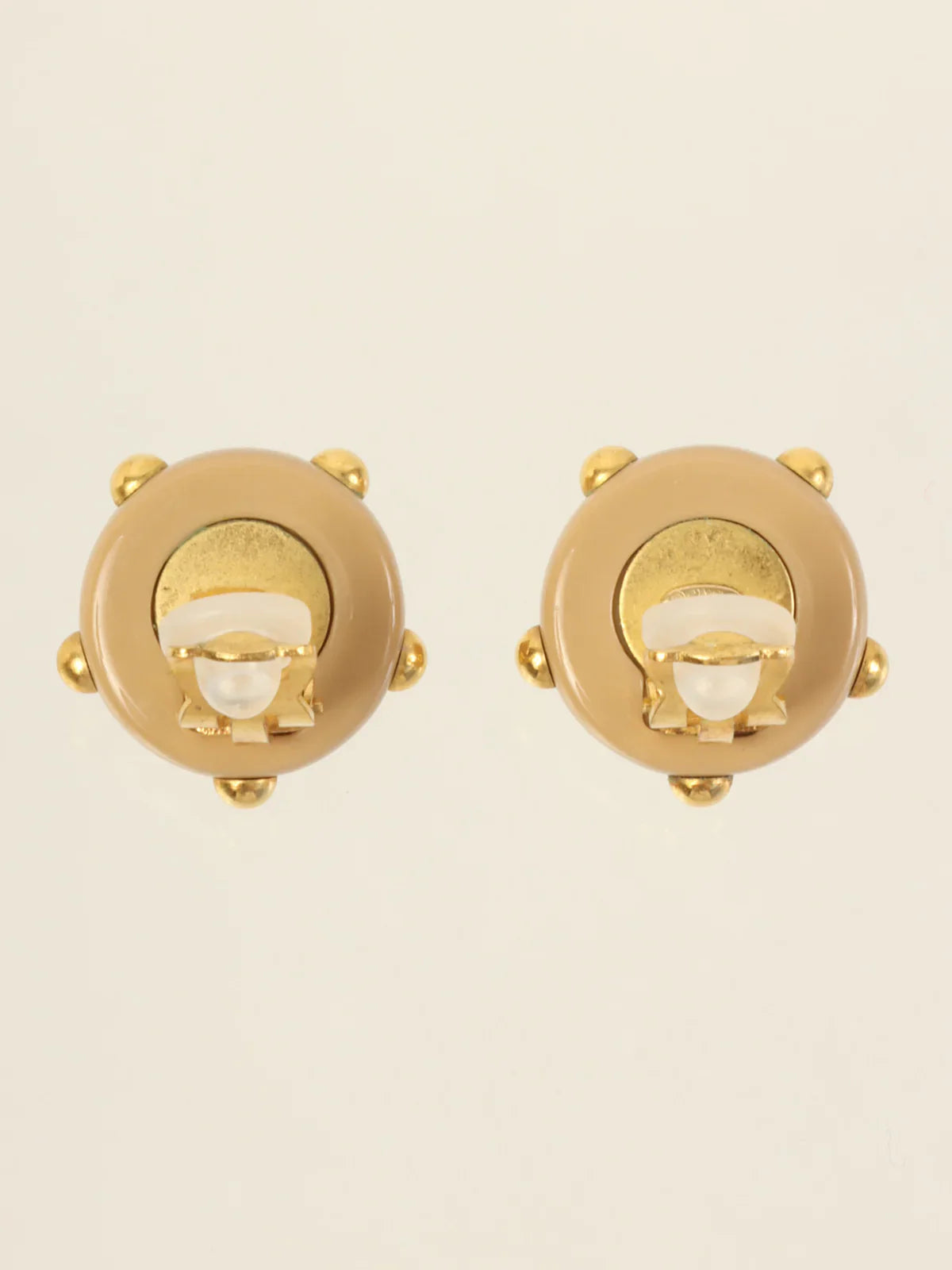 CHANEL 2000 Made Round Dotted Studs Cc Mark Earrings Beige