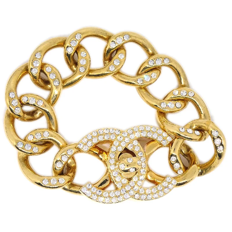 CHANEL 1996 Turnlock Rhinestone Gold Bracelet 52421