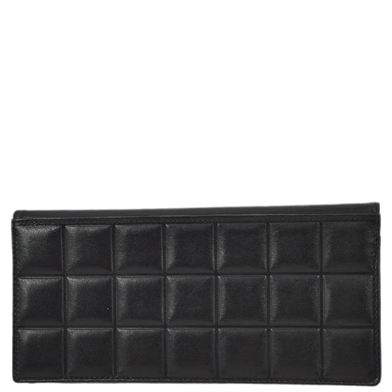 Chanel 2001-2003 Black Lambskin Choco Bar Long Wallet