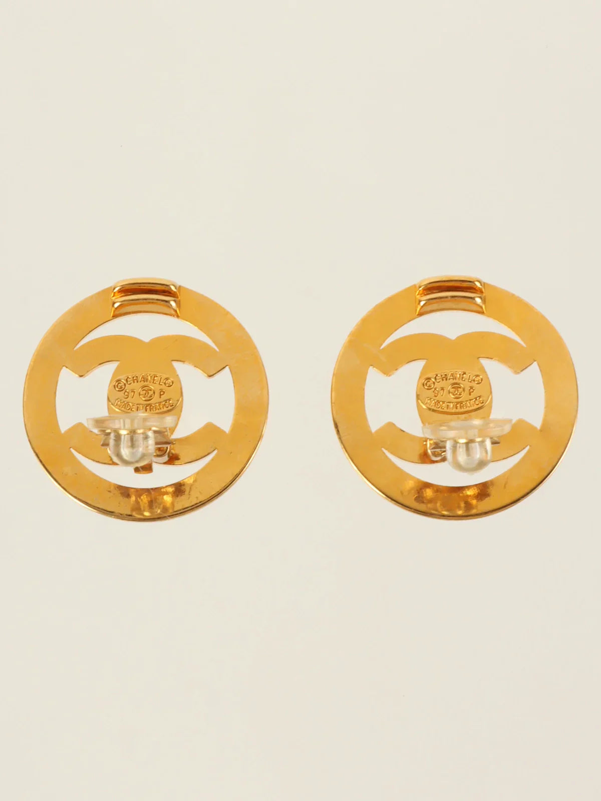 CHANEL 1997 Made Circle Turn-Lock Earrings Gold