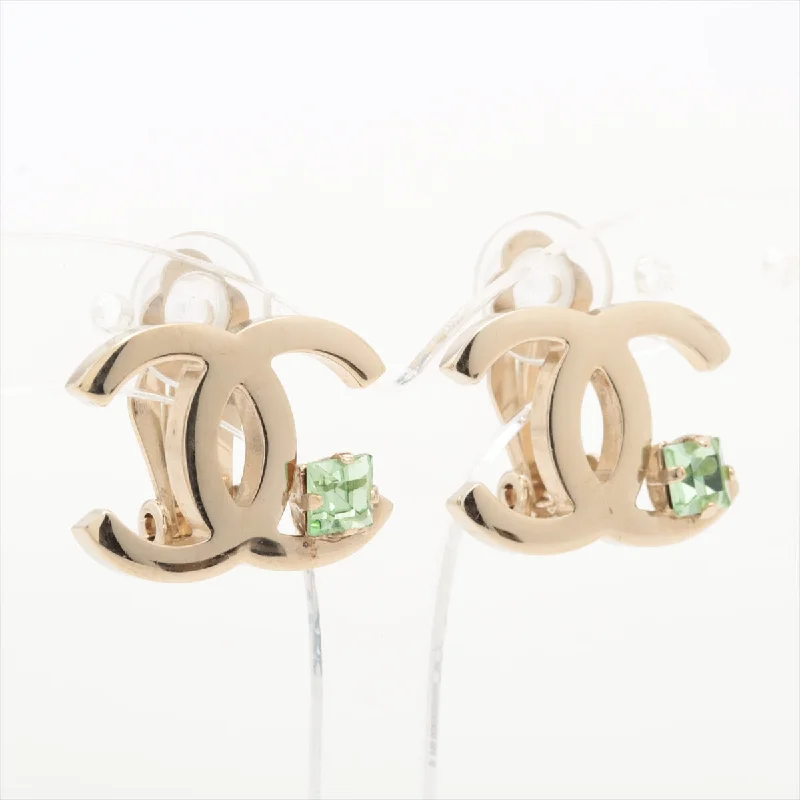 Chanel Coco Logo Green Gemstone Clip On Earrings Costume Jewellery