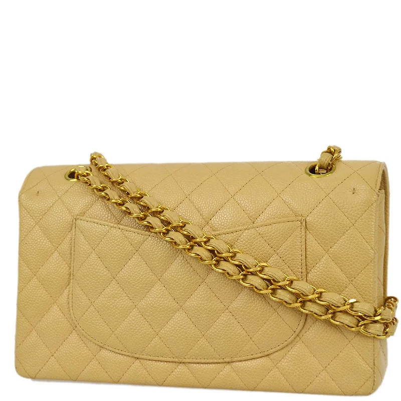 Chanel 1997-1999 Beige Caviar Medium Classic Double Flap Bag