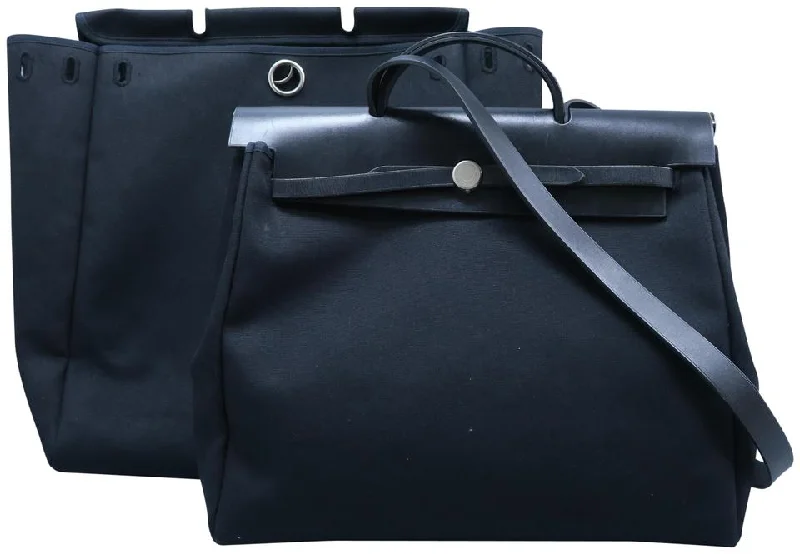 Hermès Herbag Gm Tote Black Canvas Satchel