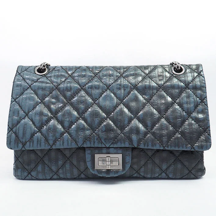 Chanel 2.55 Reissue Shoulder Bag Striped Navy Black Quilted