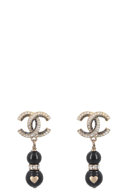 CHANEL 2018 Crystal CC Drop Earrings Black