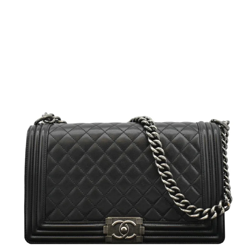 CHANEL Boy Flap Medium Quilted Leather Shoulder Bag Black