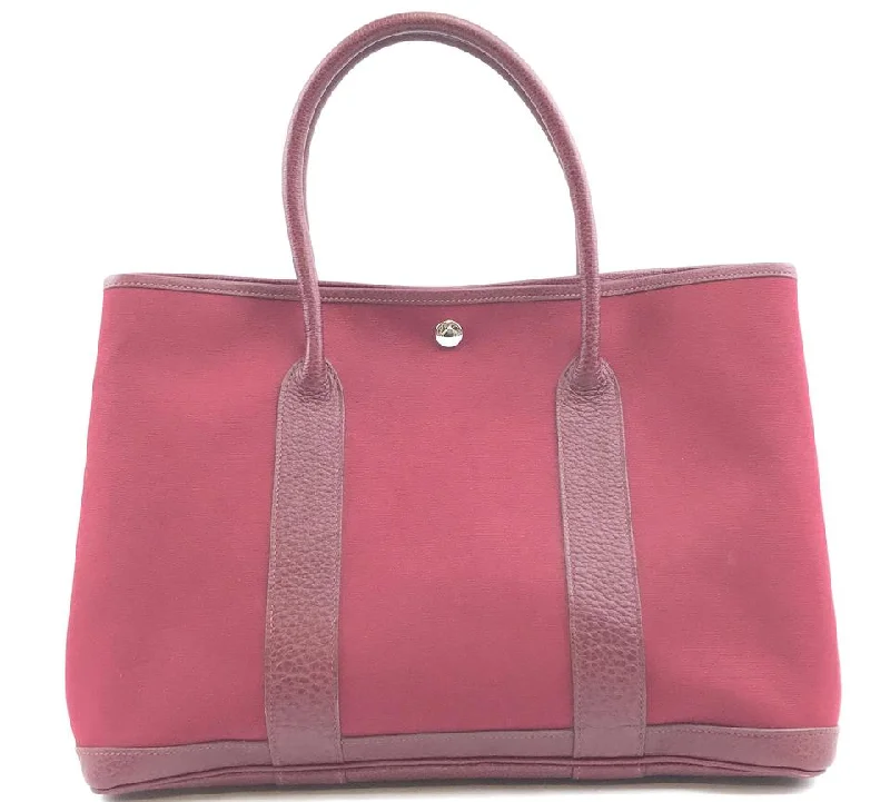 Hermès Garden Party Bag 36 Gm Toile Canvas Large Burgundy Red Leather Tote