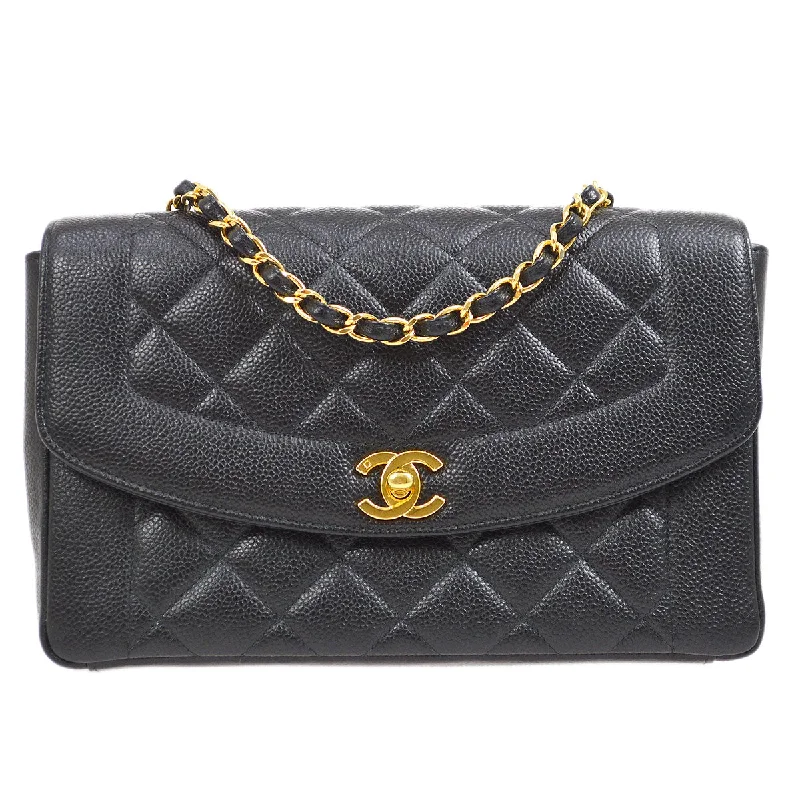 CHANEL 1997-1999 Tall Diana Flap Medium Black Caviar