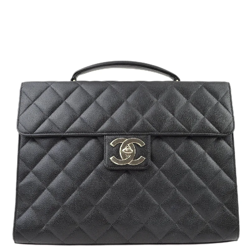 Chanel 1997-1999 Black Caviar Briefcase SHW