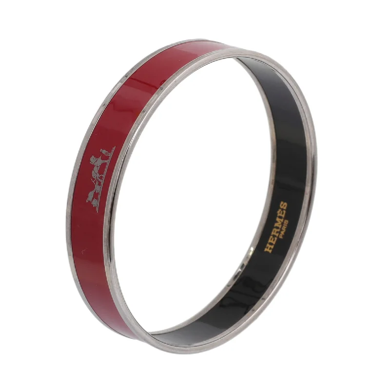 Hermes Rouge H Enamel Printed Caleche Bangle Bracelet