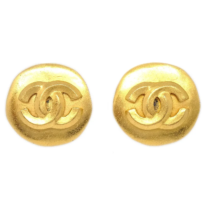 CHANEL 1996 Button Earrings Clip-On Gold Large