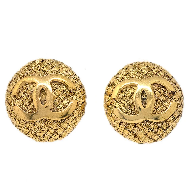 Chanel 1994 Woven CC Earrings Gold Clip-On 2855