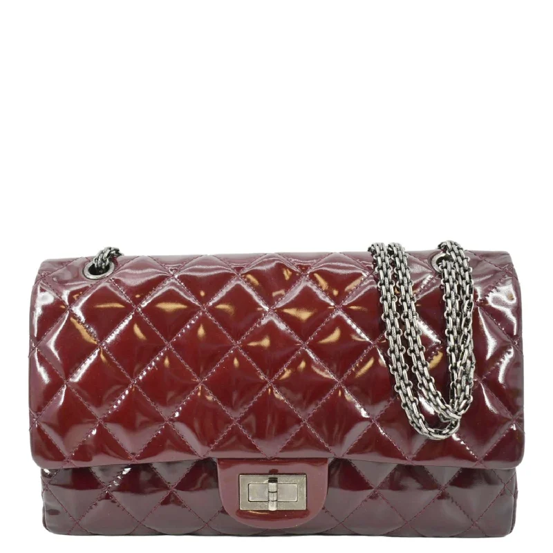 CHANEL 2.55 Reissue Double Flap Patent Leather Shoulder Bag Maroon