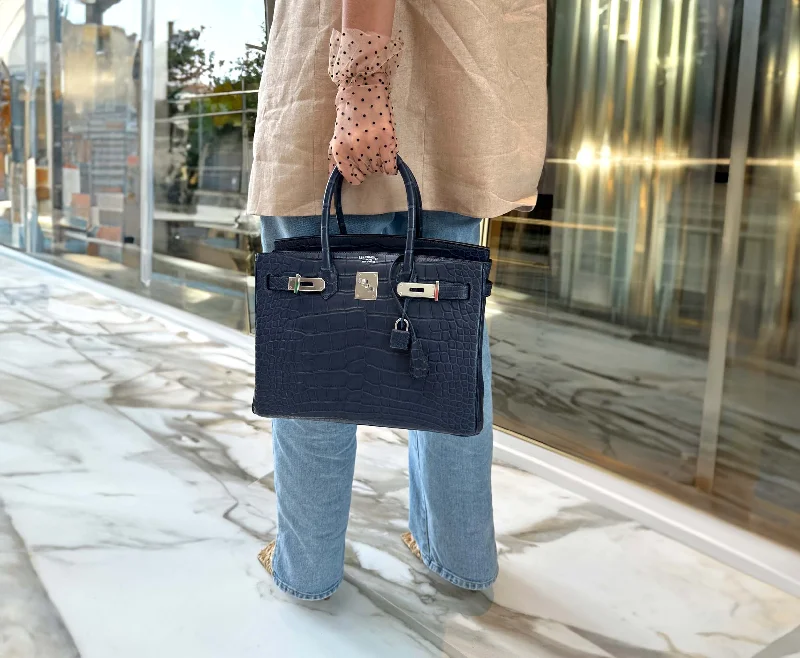 Hermès HSS Birkin 30 Blue Marine Matte Alligator & Cassis Interior with Palladium Hardware