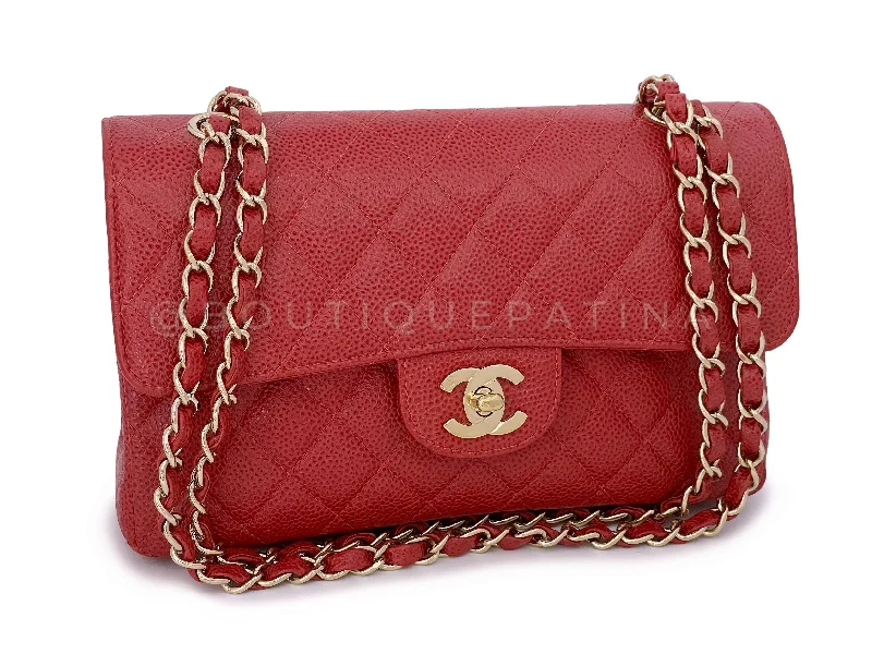 Chanel 2002 Vintage Red Caviar Small Classic Double Flap Bag 24k GHW