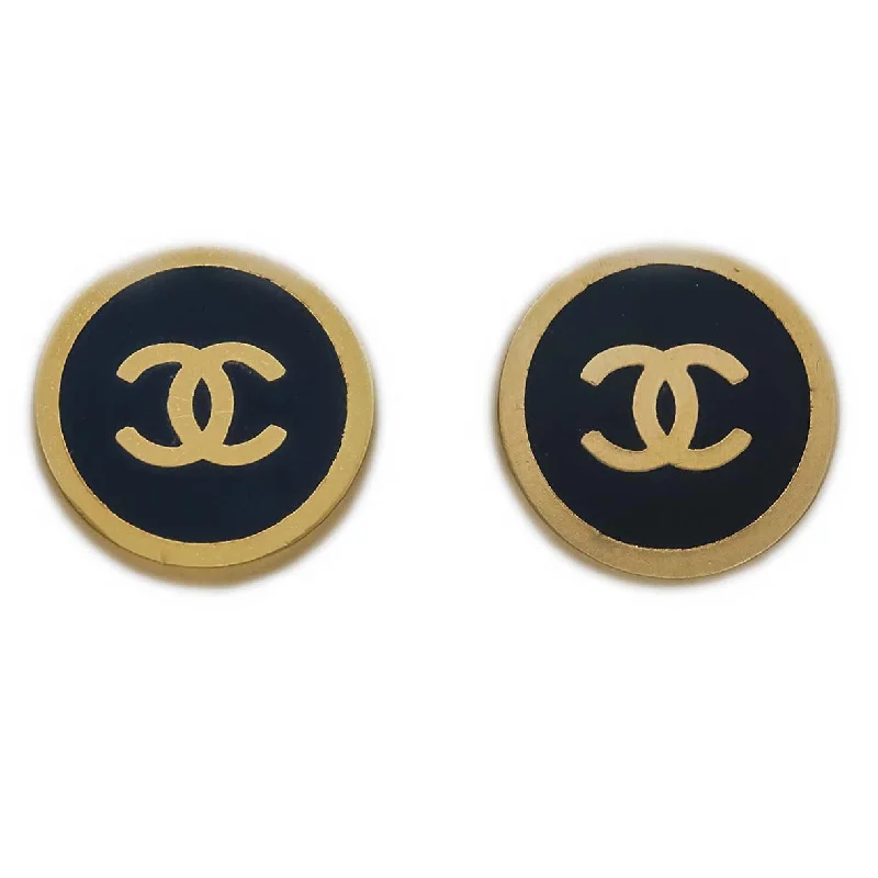 Chanel 2000 Gold & Black 'CC' Button Earrings