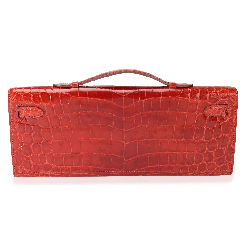 HERMES Sanguine Shiny Niloticus Crocodile Kelly Cut GHW